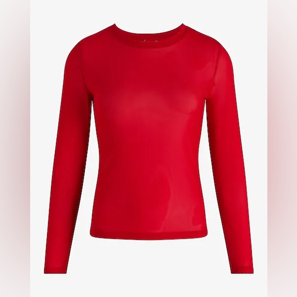 Express Long-sleeve Fitted Mesh Top Lipstick Red EUC - Picture 11 of 11
